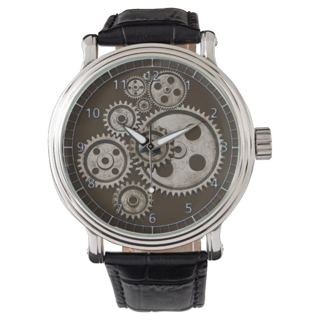 steampunk-växeldrivna motor vintage-maskinur armbandsur (Framsida)