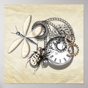 Steampunk-växlar Mekaniska Insekter Poster