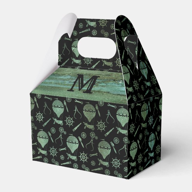 Steampunk Verdigris Balloons Monogram Gable Presentaskar (Framsidan Sidan)