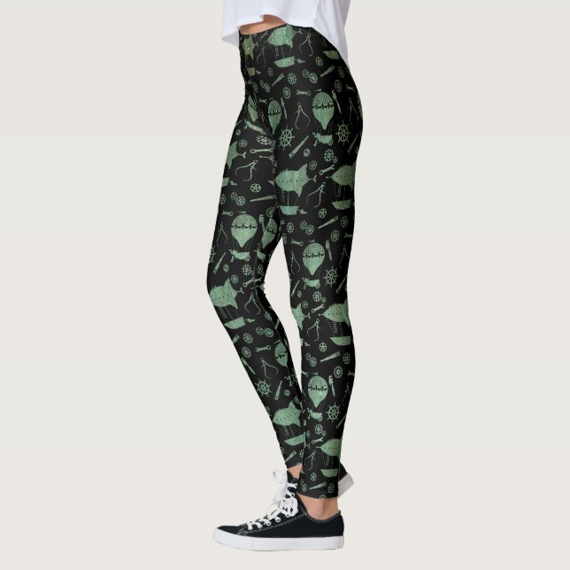 Steampunk Verdigris Bronze Airships Leggings (Vänster)