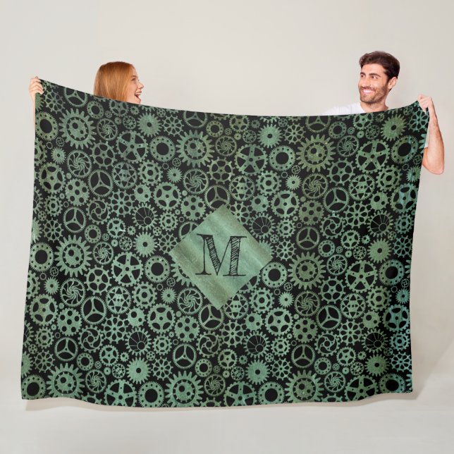 Steampunk Verdigris Bronze Gears Anpassningsbar Mo Fleecefilt (På plats)