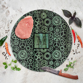 Steampunk Verdigris Bronze Gears Monogram
