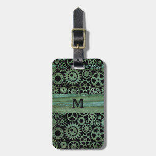 Steampunk Verdigris Bronze Gears Monogram Bagagebricka