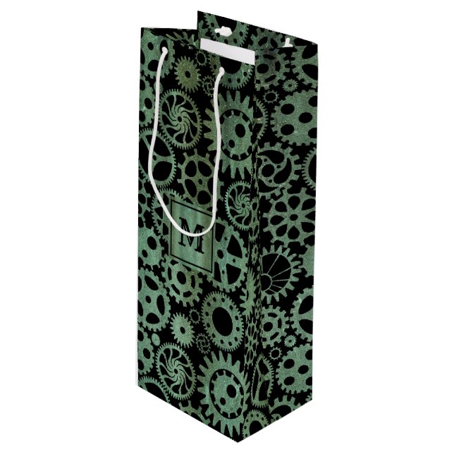 Steampunk Verdigris Bronze Gears Monogram Block (Framsidan Vinklad)