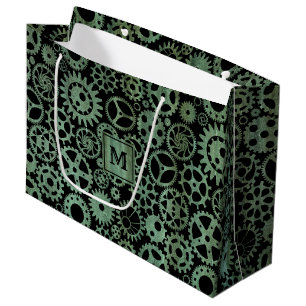 Steampunk Verdigris Bronze Gears Monogram Block