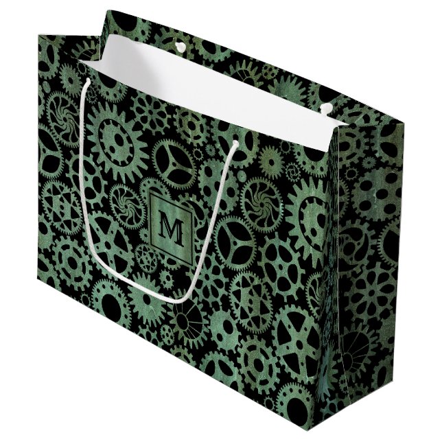 Steampunk Verdigris Bronze Gears Monogram Block (Framsidan Vinklad)