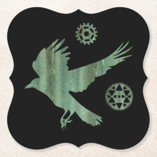 Steampunk Verdigris Flies Kråka and Gears Underlägg Papper