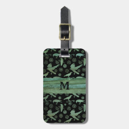 Steampunk Verdigris Gears and Kråkas Monogram Bagagebricka