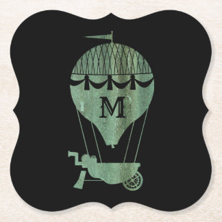 Steampunk Verdigris Luftballong Monogram Underlägg Papper