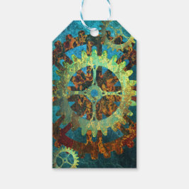 Steampunk Verdigris Rusty Coghjul Presentetikett