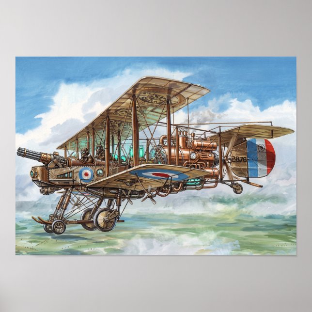 Steampunk Vickers dubbelplans flygmaskin Poster (Framsidan)
