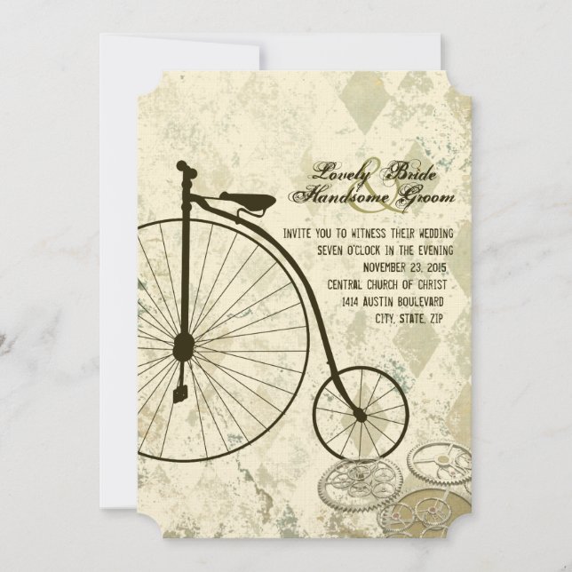 Steampunk Victorian Bicycle Wedding bjudande Inbjudningar (Framsida)