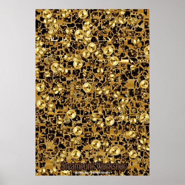 Steampunk Victorian Brass Cogs & Gears Art Poster (Framsidan)