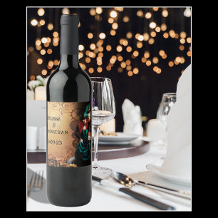 Steampunk Victorian Bröllop Vinflaska Etikett