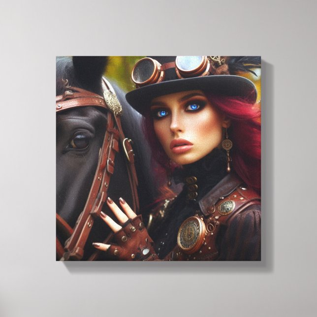 Steampunk Victorian Dam Mörk Rider Canvastryck (Framsida)