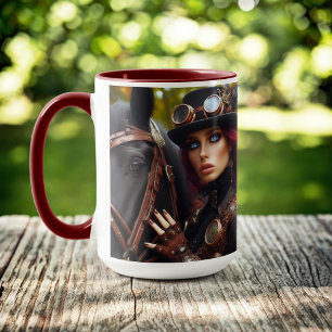 Steampunk Victorian Dam Mörk Rider Mugg