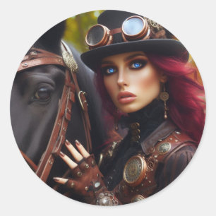 Steampunk Victorian Dam Mörk Rider Runt Klistermärke