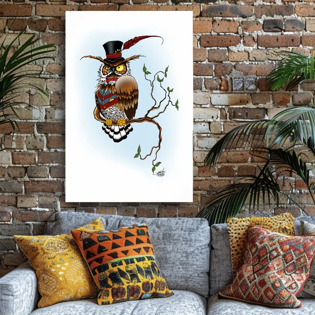 Steampunk Victorian Elegant Uggla Topphatt Vintage Poster (Skapare uppladdad)
