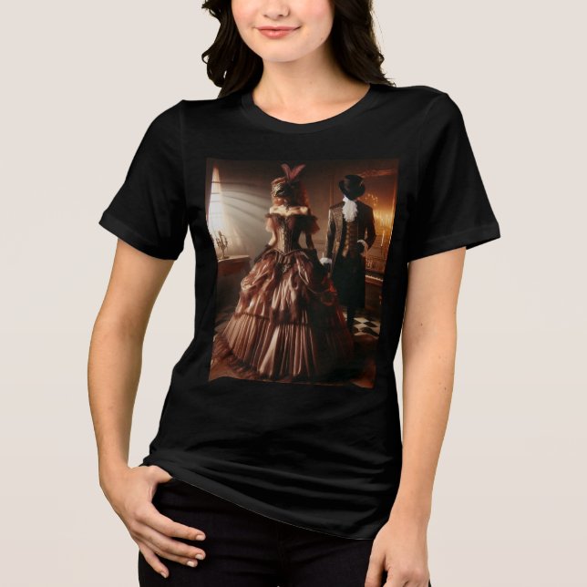 Steampunk Victorian Fantasy Art Masquerade  T Shirt (Framsida)