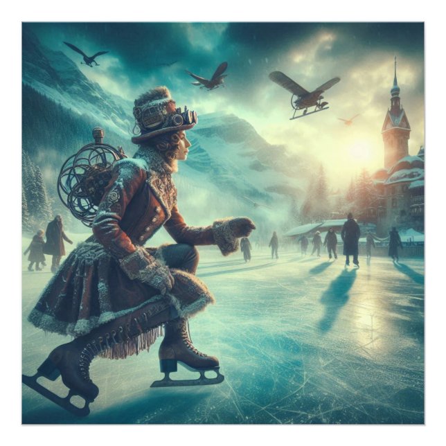 Steampunk Victorian Fantasy Winter Messenger Fototryck (Framsidan)
