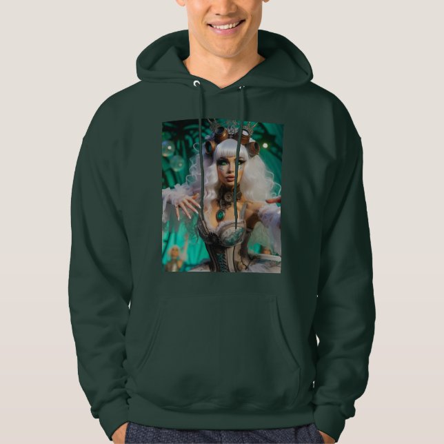Steampunk Victorian Futuristiska Grönt Dancer Hoodie (Framsida)