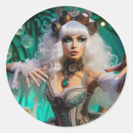 Steampunk Victorian Futuristiska Grönt Dancer Runt Klistermärke