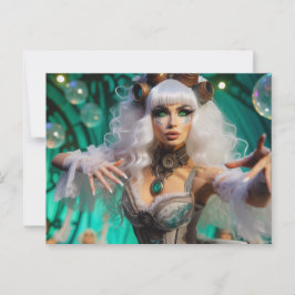Steampunk Victorian Futuristiska Grönt Dancer Vykort