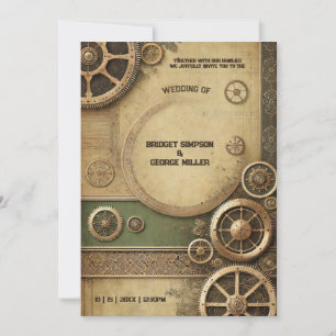Steampunk Victorian Gearwork Bröllop Inbjudningar