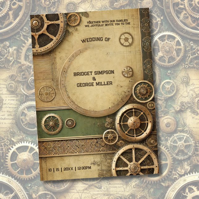Steampunk Victorian Gearwork Bröllop Inbjudningar (Skapare uppladdad)