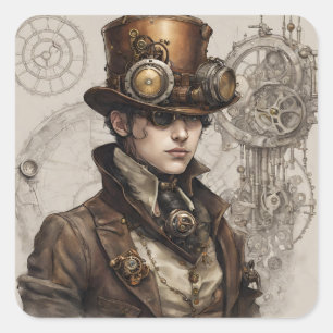 Steampunk Victorian gentleman Artwork Fyrkantigt Klistermärke