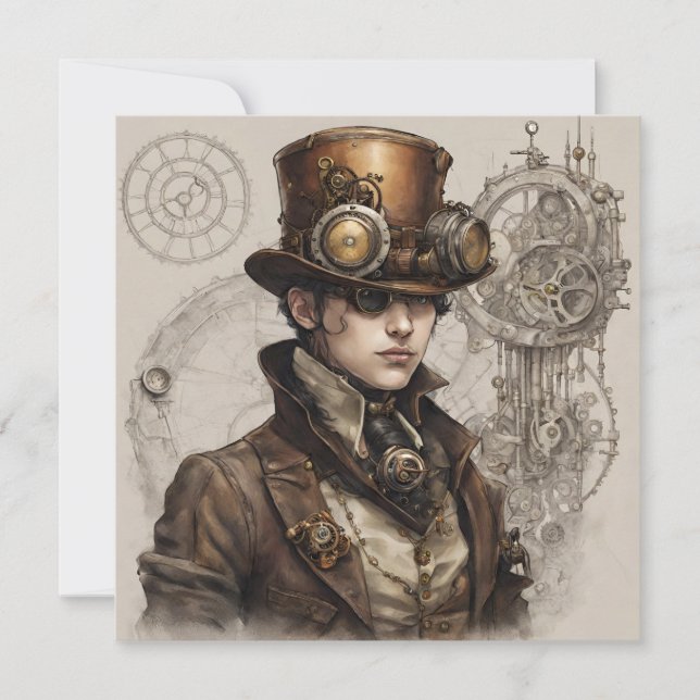 Steampunk Victorian gentleman Artwork Inbjudningar (Framsida)