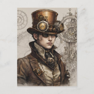 Steampunk Victorian gentleman Artwork Vykort