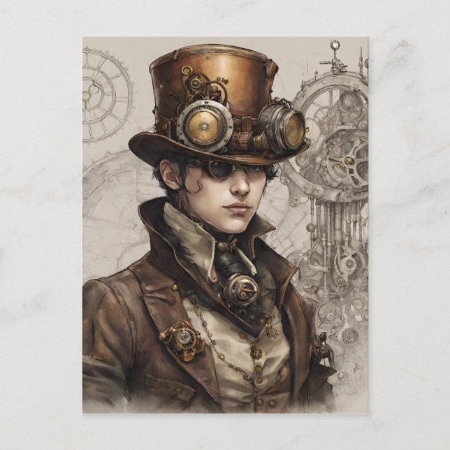 Steampunk Victorian gentleman Artwork Vykort (Framsida)