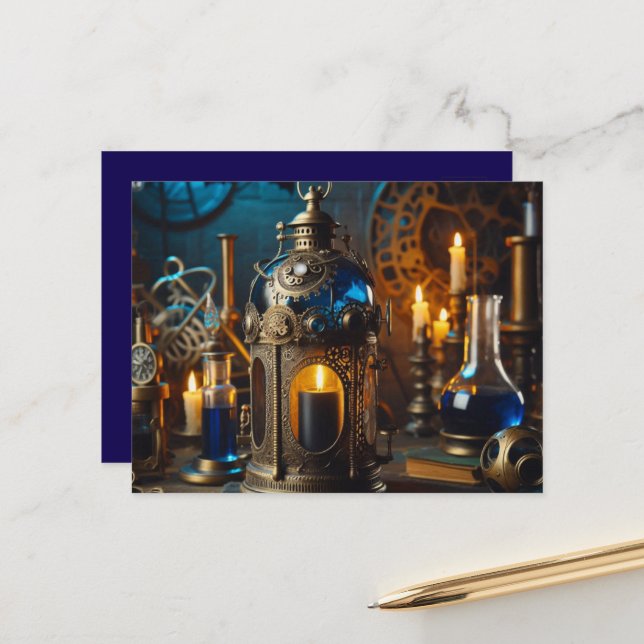 Steampunk Victorian Gothic Scientists Lab Lantern Vykort (Fram/Back In Situ)