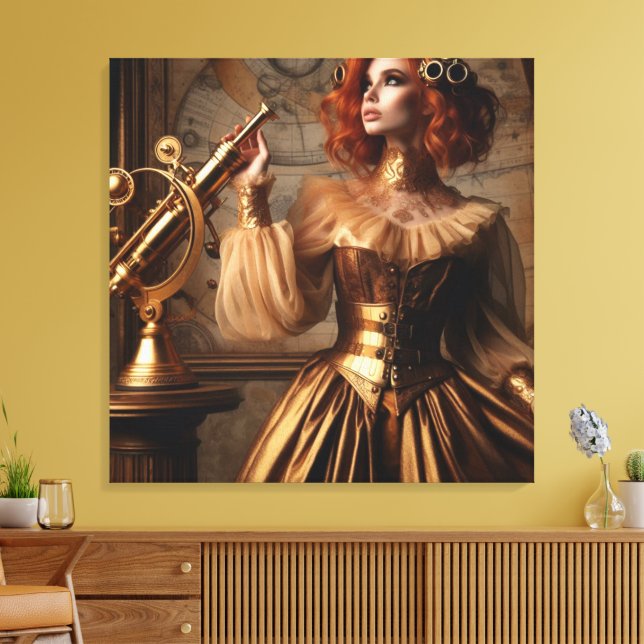 Steampunk Victorian Guld Astronomer Canvastryck (Insitu (Vardagsrum))