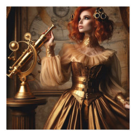 Steampunk Victorian Guld Astronomer Fototryck