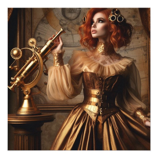 Steampunk Victorian Guld Astronomer Fototryck (Framsidan)