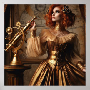 Steampunk Victorian Guld Astronomer Poster
