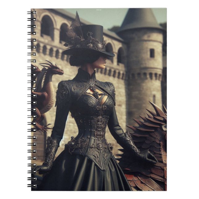 Steampunk Victorian Industrial Dam Dragon Rider Anteckningsbok (Framsidan)