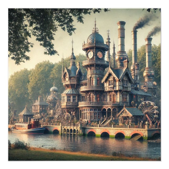 Steampunk Victorian Industrial Factory Fototryck (Framsidan)