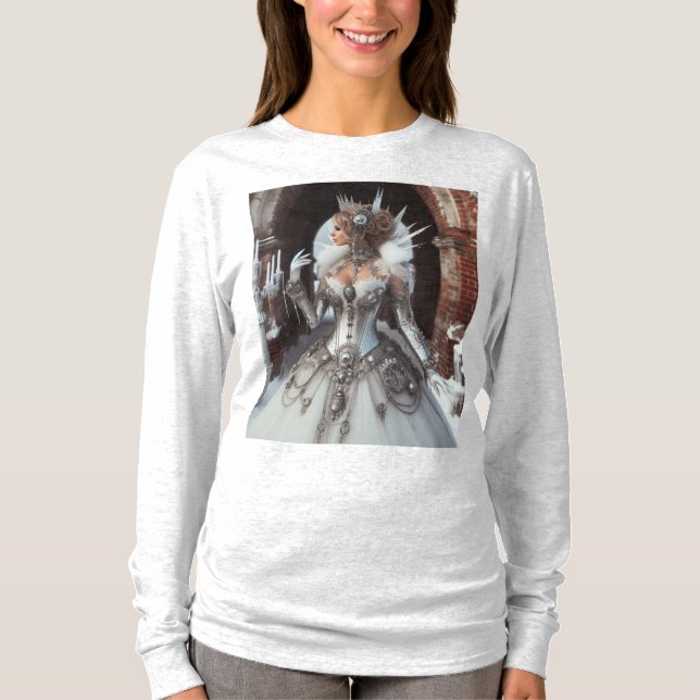 Steampunk Victorian Industrial Winter Ice Queen T Shirt (Framsida)