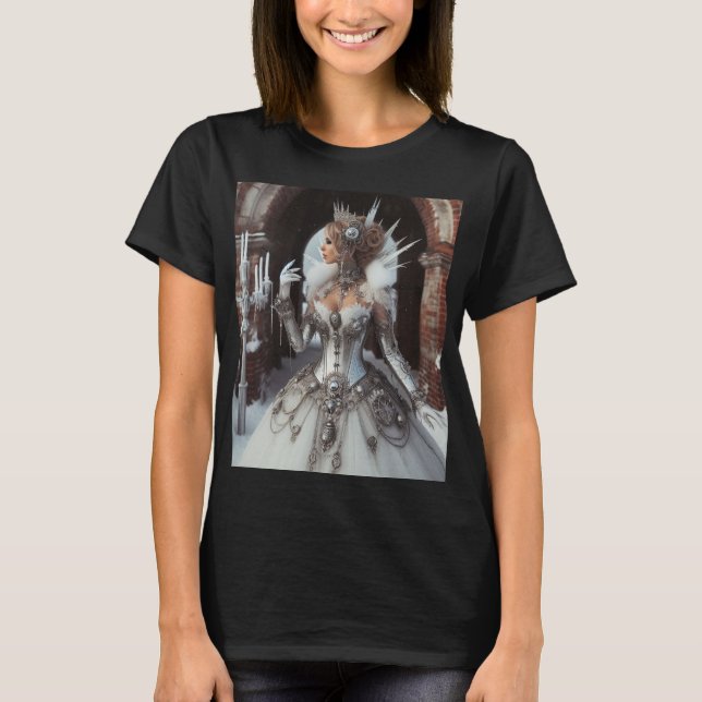 Steampunk Victorian Industrial Winter Ice Queen T Shirt (Framsida)