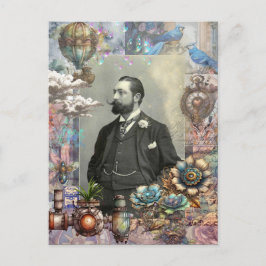 Steampunk Victorian Man och hans dröm. Vykort