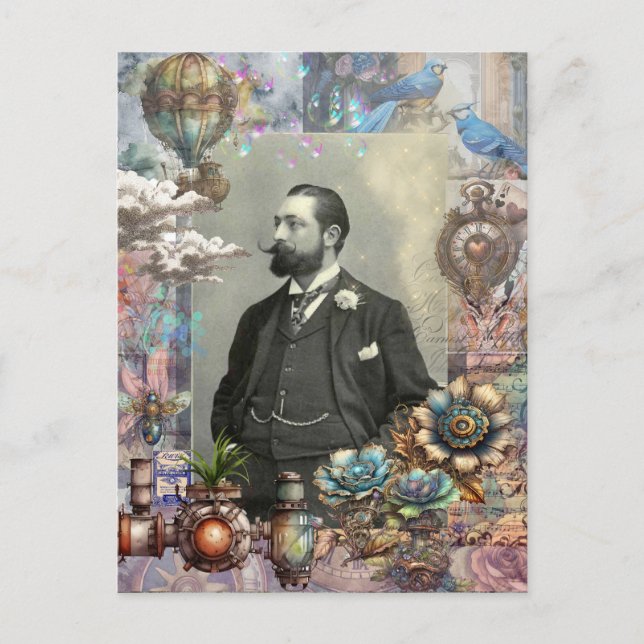 Steampunk Victorian Man och hans dröm. Vykort (Framsida)