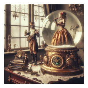 Steampunk Victorian Music Snö Globe Performers Fototryck