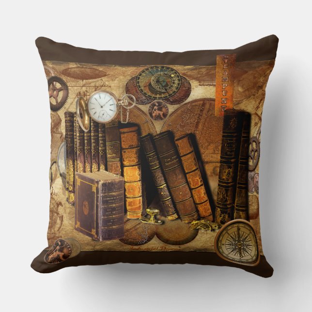 Steampunk Victorian Old Karta Collage Kudde (Framsida)