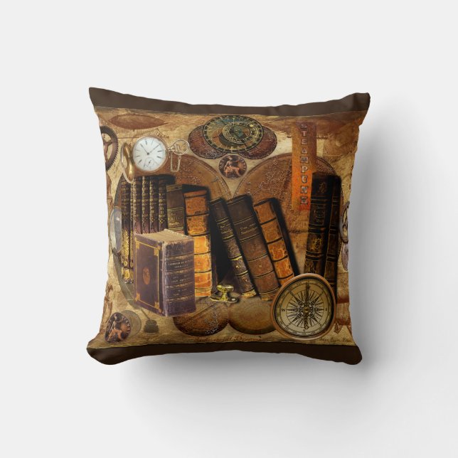 Steampunk Victorian Old Karta Collage Kudde (Framsida)