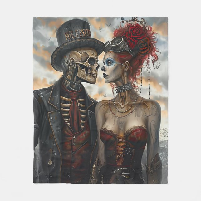 Steampunk Victorian Skeleton Couple Fleecefilt (Framsidan)