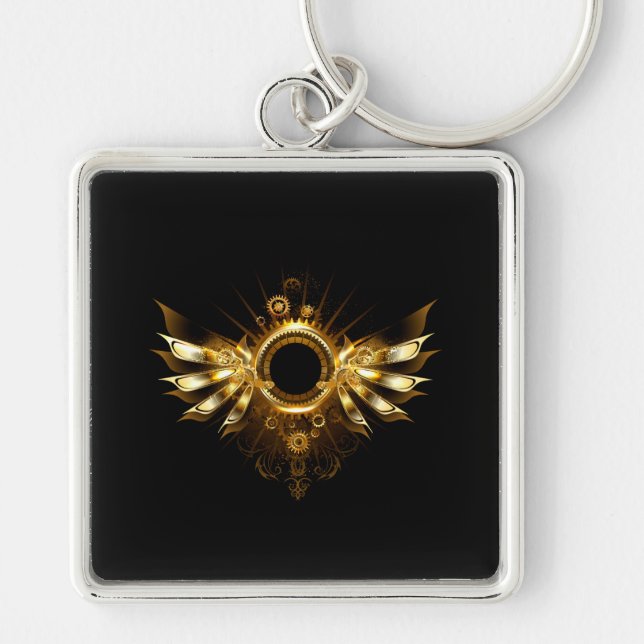Steampunk vingar fyrkantig silverfärgad nyckelring (Framsidan)
