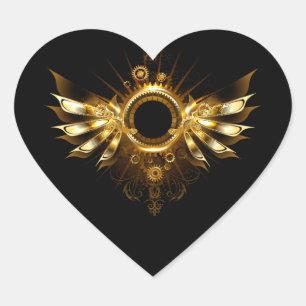 Steampunk vingar hjärtformat klistermärke